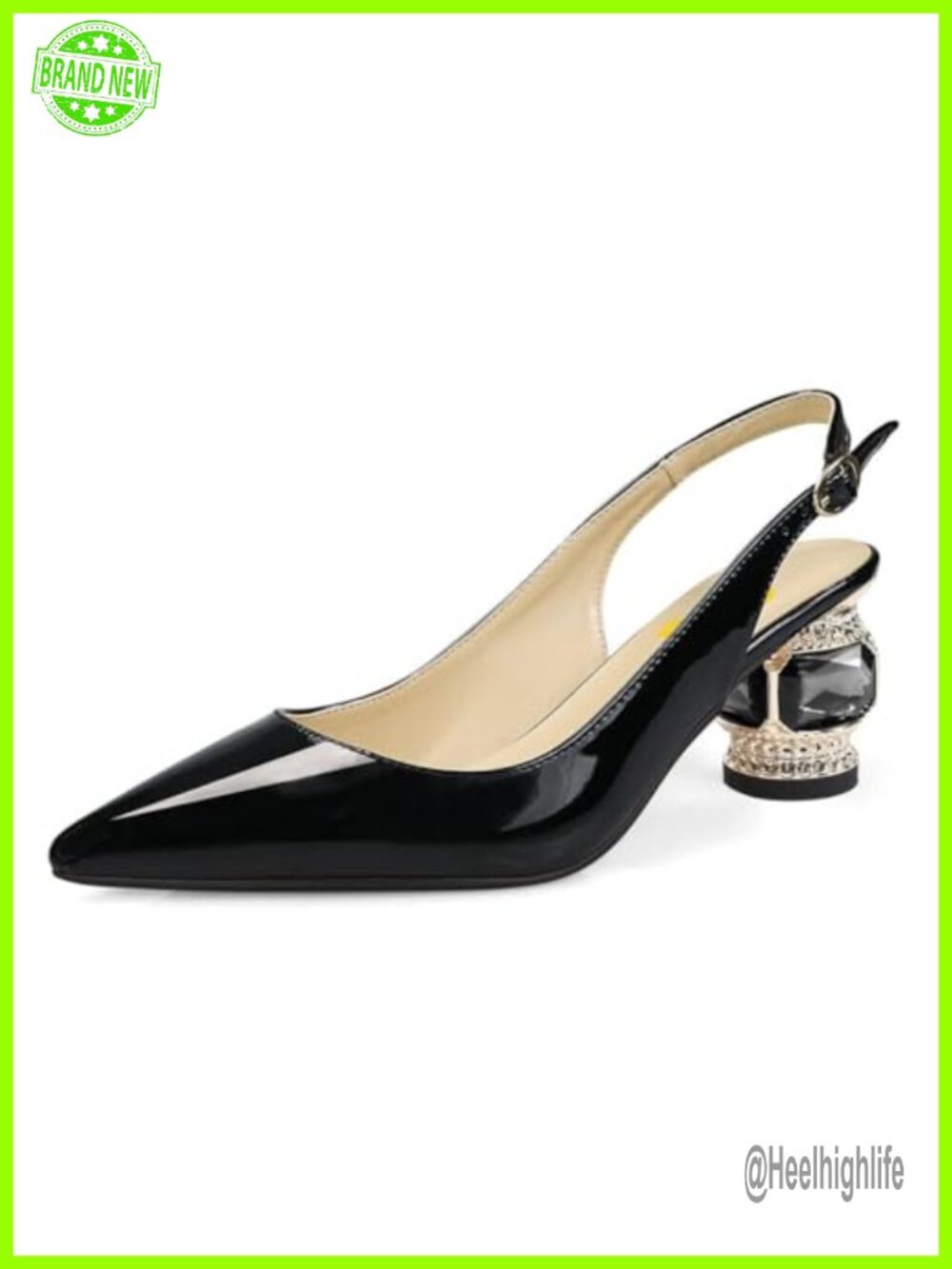 FSJ Women's Pointed Toe Slingback Rhinestone Pumps